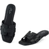 Putu Womens Flat Sandals Dressy Summer Sandals Strappy Slides with Square Open Toe Black Size 7.5
