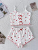 Sleepwear Women Pajamas Set Heart Print Soft Ribbed Fabric with Flirty Frill Trim Casual Cami Top and Shorts Sets Loungewear New