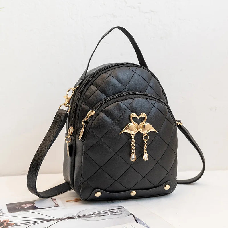 Mini Backpack for Women Cute Swan Hanging Embroidery Small Backpack Purse Girls Leather Bookbag Ladies Satchel Bags