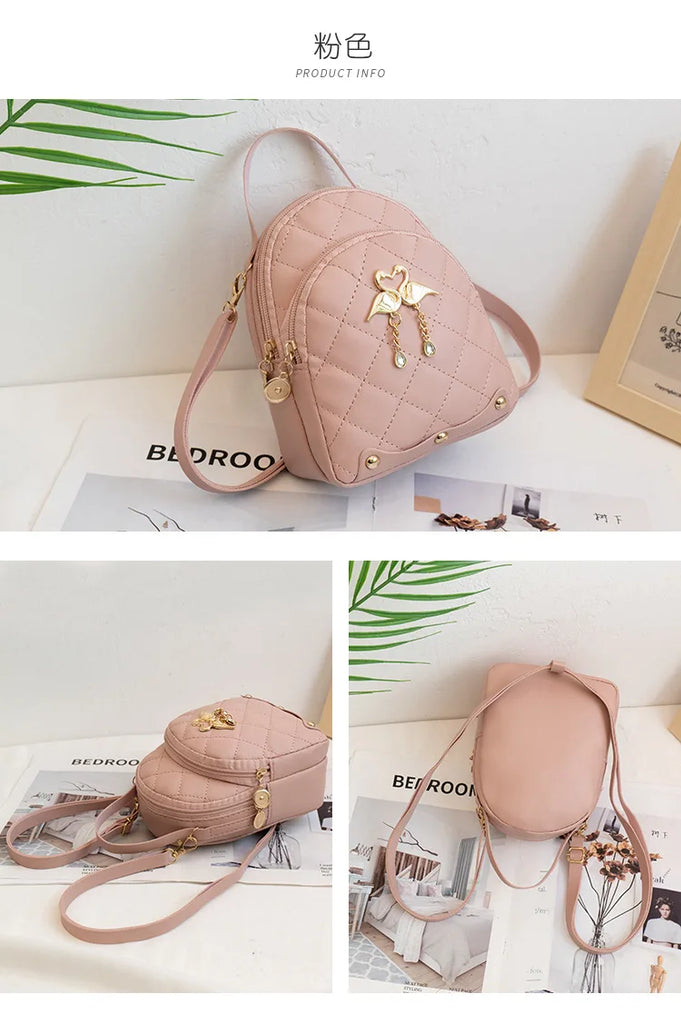 Mini Backpack for Women Cute Swan Hanging Embroidery Small Backpack Purse Girls Leather Bookbag Ladies Satchel Bags