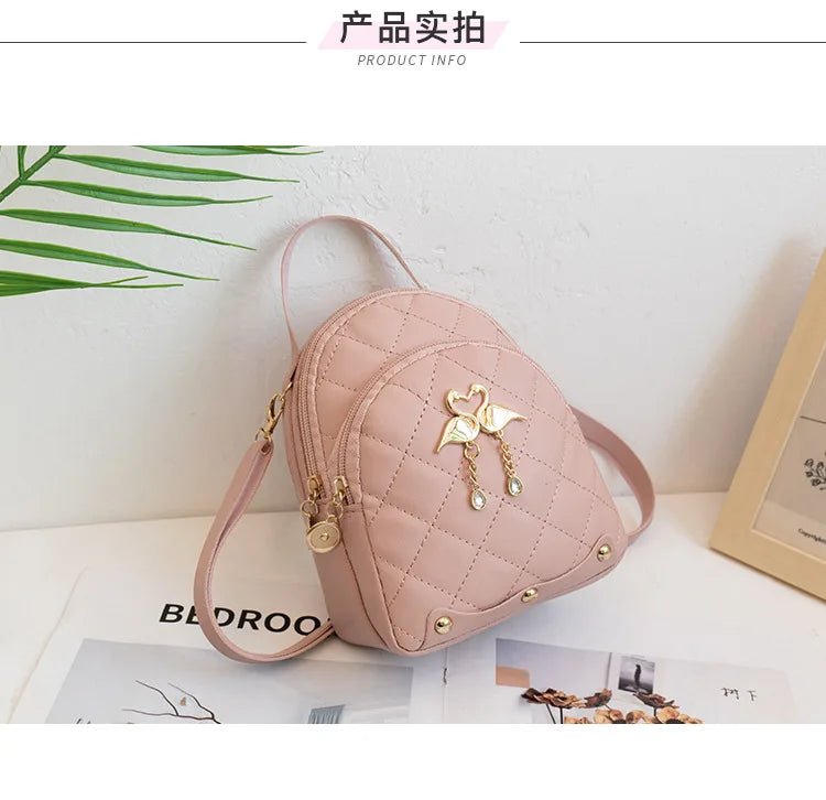 Mini Backpack for Women Cute Swan Hanging Embroidery Small Backpack Purse Girls Leather Bookbag Ladies Satchel Bags
