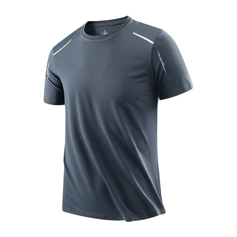 Ice silk short-sleeved T-shirt men summer quick dry cool feeling sports mesh breathable for outdoor sports hiking fishing