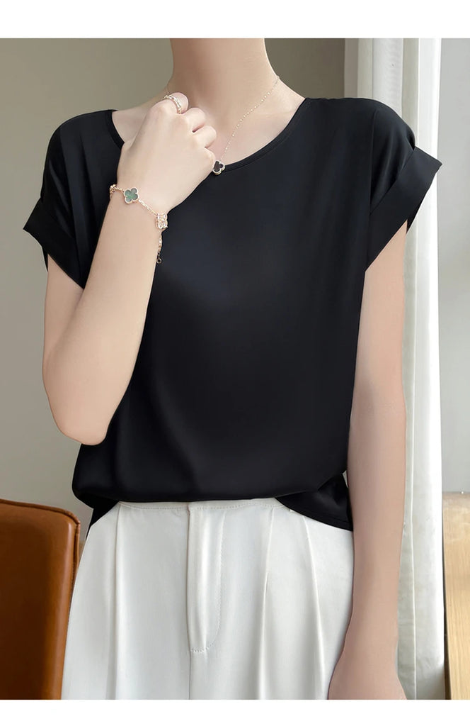 New O-Neck Silk Camisole Ladies Thin Vest Satin Loose Outer Sleeveless Top Summer Suit Insid Sling Mulberry Silk Bottoming Shirt