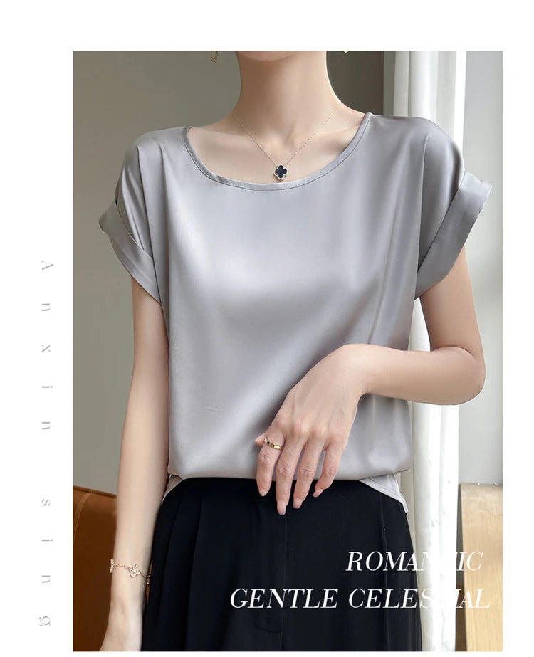 New O-Neck Silk Camisole Ladies Thin Vest Satin Loose Outer Sleeveless Top Summer Suit Insid Sling Mulberry Silk Bottoming Shirt