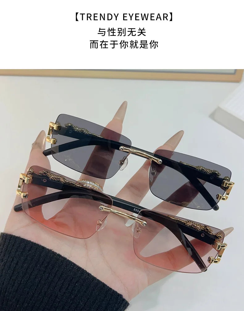 1 Pc Fashionable Women Men Sunglasses Frameless Rectangular Personalized Sunglasses for Daily Life Vintage Sun Glasses for Male