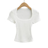 Square Collar High Stretch Summer Crop Tops Women Short Sleeve Tops Sexy Pullover Bottoming Blouses Slim T-shirt