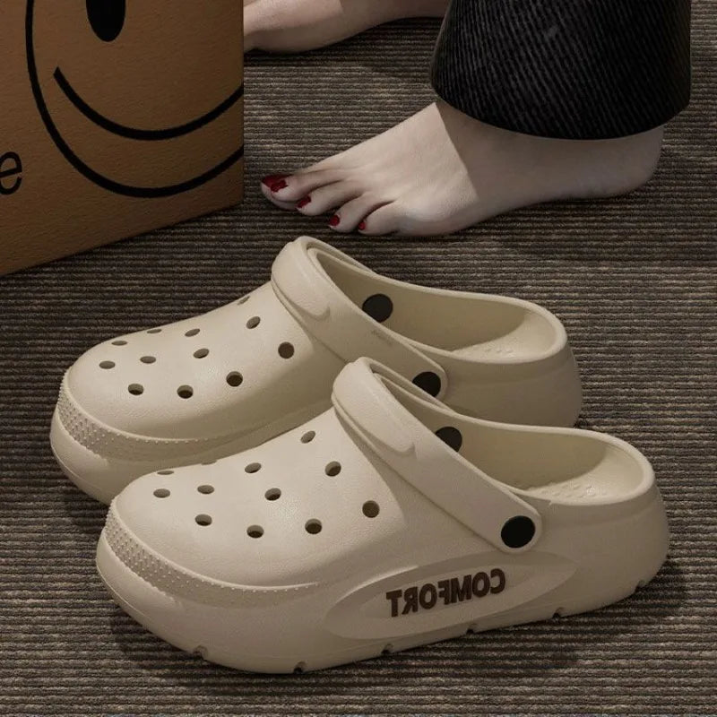 2026 Summer EVA Hole Shoes For Men Women Closed Toe Thick Sole Non Slip Outdoor Beach Slippers Cloud Feel Slides