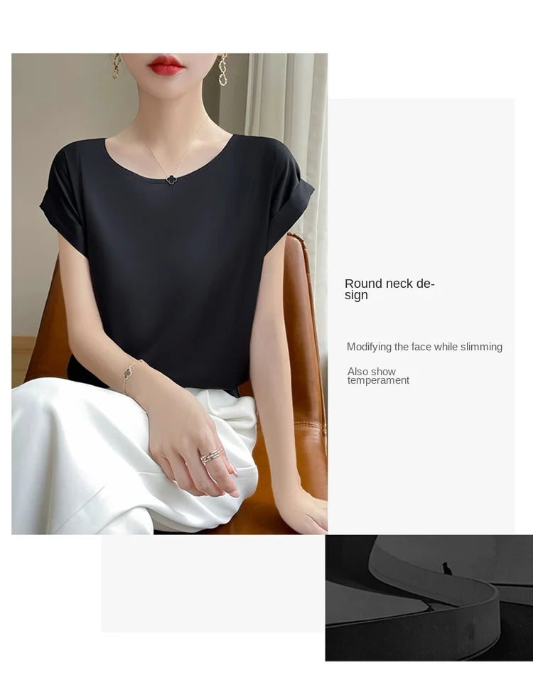 New O-Neck Silk Camisole Ladies Thin Vest Satin Loose Outer Sleeveless Top Summer Suit Insid Sling Mulberry Silk Bottoming Shirt
