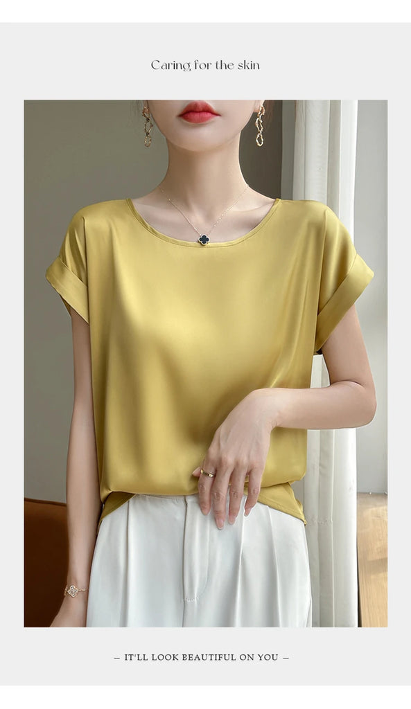 New O-Neck Silk Camisole Ladies Thin Vest Satin Loose Outer Sleeveless Top Summer Suit Insid Sling Mulberry Silk Bottoming Shirt