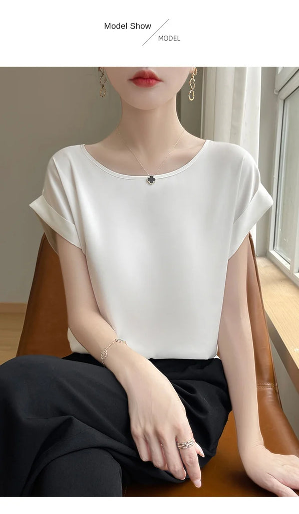 New O-Neck Silk Camisole Ladies Thin Vest Satin Loose Outer Sleeveless Top Summer Suit Insid Sling Mulberry Silk Bottoming Shirt