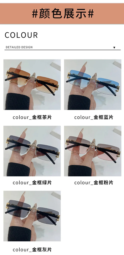 1 Pc Fashionable Women Men Sunglasses Frameless Rectangular Personalized Sunglasses for Daily Life Vintage Sun Glasses for Male