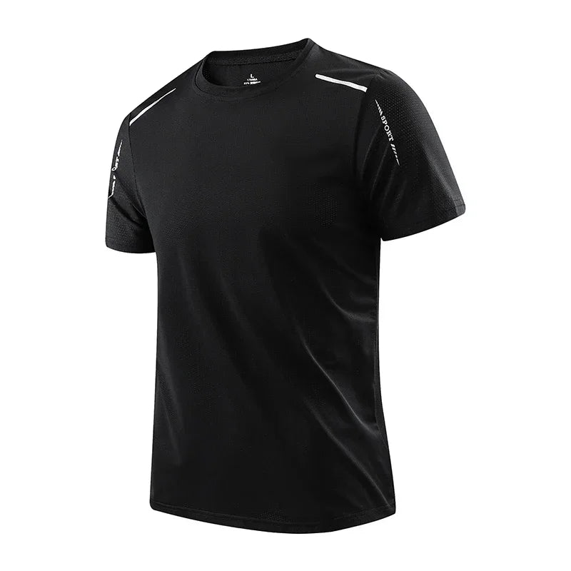 Ice silk short-sleeved T-shirt men summer quick dry cool feeling sports mesh breathable for outdoor sports hiking fishing