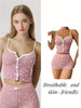 Sleepwear Women Pajamas Set Heart Print Soft Ribbed Fabric with Flirty Frill Trim Casual Cami Top and Shorts Sets Loungewear New
