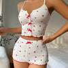 Sleepwear Women Pajamas Set Heart Print Soft Ribbed Fabric with Flirty Frill Trim Casual Cami Top and Shorts Sets Loungewear New