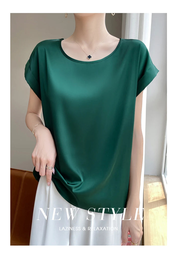 New O-Neck Silk Camisole Ladies Thin Vest Satin Loose Outer Sleeveless Top Summer Suit Insid Sling Mulberry Silk Bottoming Shirt