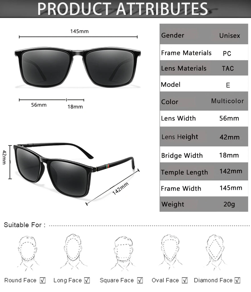 Single Luxury Square Vintage Polarized Sunglasses Men Women Fashion Travel Driving Fishing Male Eyewear UV400