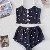 Sleepwear Women Pajamas Set Heart Print Soft Ribbed Fabric with Flirty Frill Trim Casual Cami Top and Shorts Sets Loungewear New