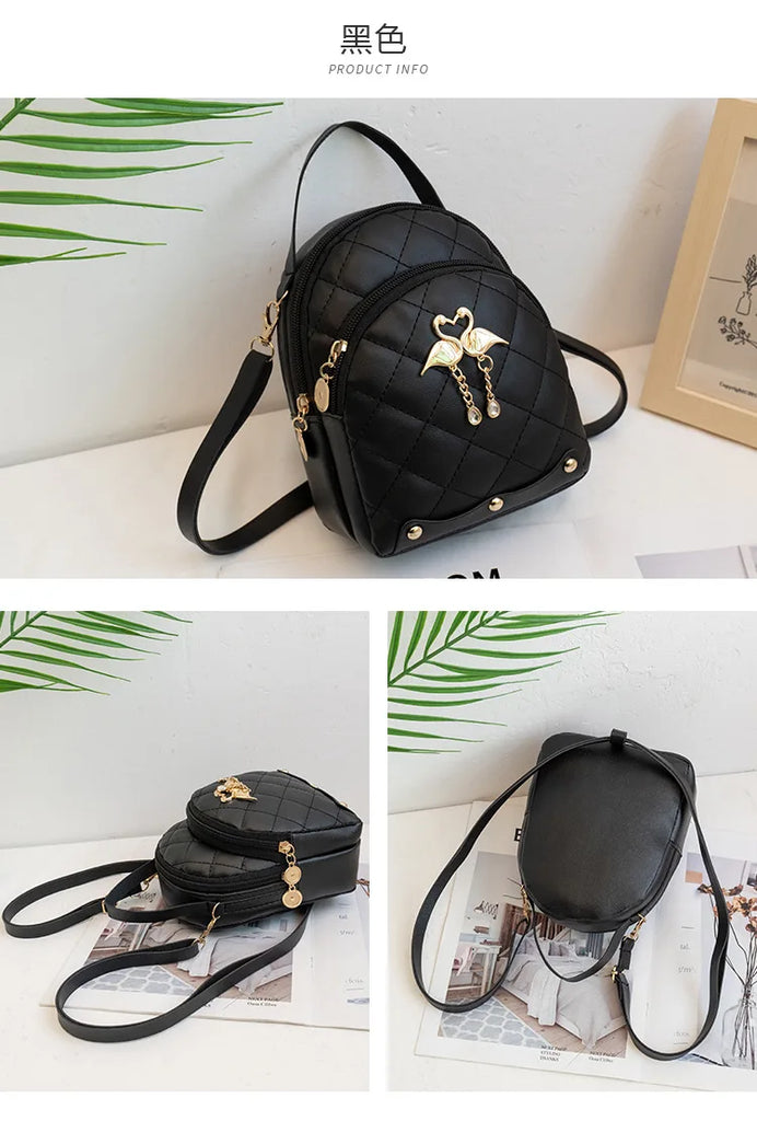 Mini Backpack for Women Cute Swan Hanging Embroidery Small Backpack Purse Girls Leather Bookbag Ladies Satchel Bags