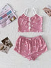 Sleepwear Women Pajamas Set Heart Print Soft Ribbed Fabric with Flirty Frill Trim Casual Cami Top and Shorts Sets Loungewear New