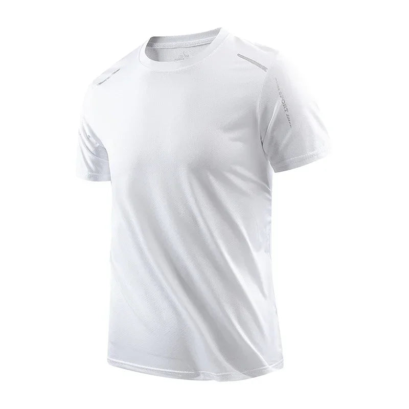 Ice silk short-sleeved T-shirt men summer quick dry cool feeling sports mesh breathable for outdoor sports hiking fishing