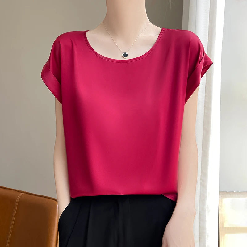 New O-Neck Silk Camisole Ladies Thin Vest Satin Loose Outer Sleeveless Top Summer Suit Insid Sling Mulberry Silk Bottoming Shirt