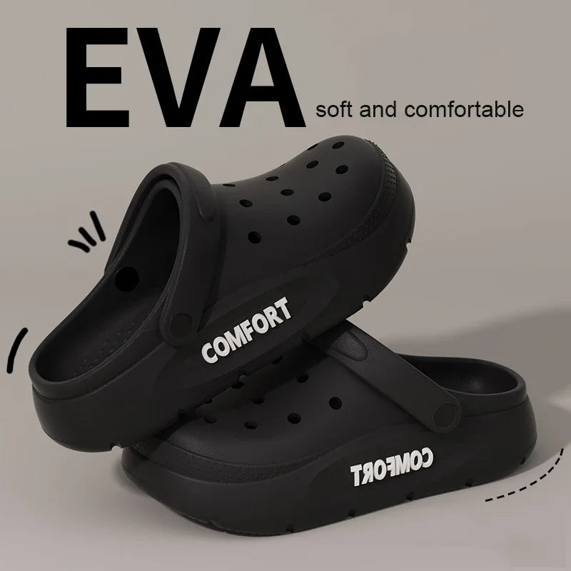 2026 Summer EVA Hole Shoes For Men Women Closed Toe Thick Sole Non Slip Outdoor Beach Slippers Cloud Feel Slides