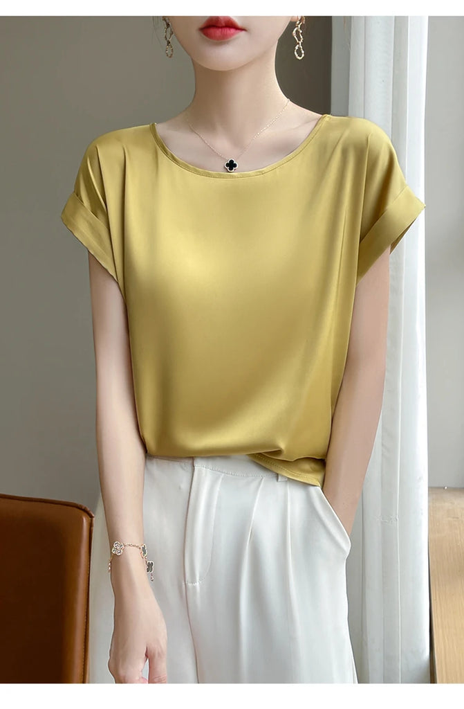 New O-Neck Silk Camisole Ladies Thin Vest Satin Loose Outer Sleeveless Top Summer Suit Insid Sling Mulberry Silk Bottoming Shirt