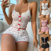 Sleepwear Women Pajamas Set Heart Print Soft Ribbed Fabric with Flirty Frill Trim Casual Cami Top and Shorts Sets Loungewear New