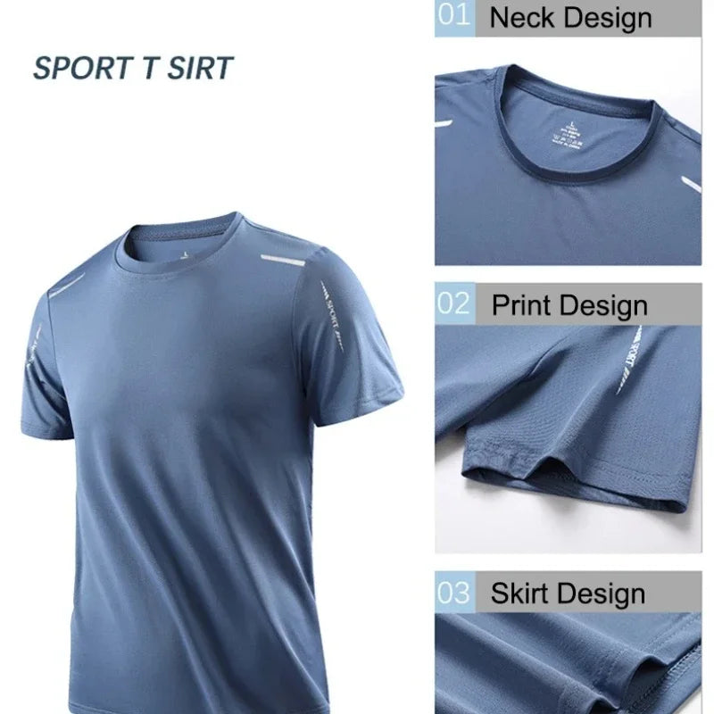 Ice silk short-sleeved T-shirt men summer quick dry cool feeling sports mesh breathable for outdoor sports hiking fishing