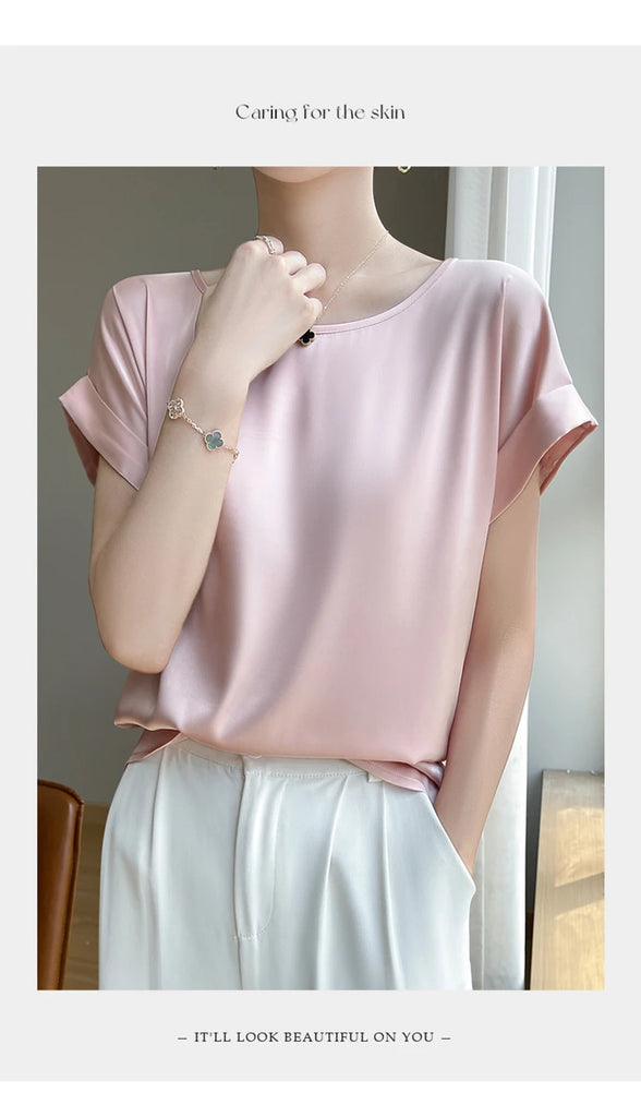New O-Neck Silk Camisole Ladies Thin Vest Satin Loose Outer Sleeveless Top Summer Suit Insid Sling Mulberry Silk Bottoming Shirt