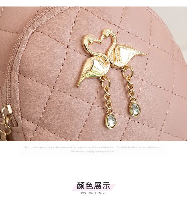 Mini Backpack for Women Cute Swan Hanging Embroidery Small Backpack Purse Girls Leather Bookbag Ladies Satchel Bags