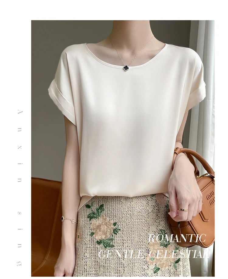 New O-Neck Silk Camisole Ladies Thin Vest Satin Loose Outer Sleeveless Top Summer Suit Insid Sling Mulberry Silk Bottoming Shirt