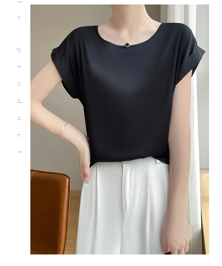 New O-Neck Silk Camisole Ladies Thin Vest Satin Loose Outer Sleeveless Top Summer Suit Insid Sling Mulberry Silk Bottoming Shirt