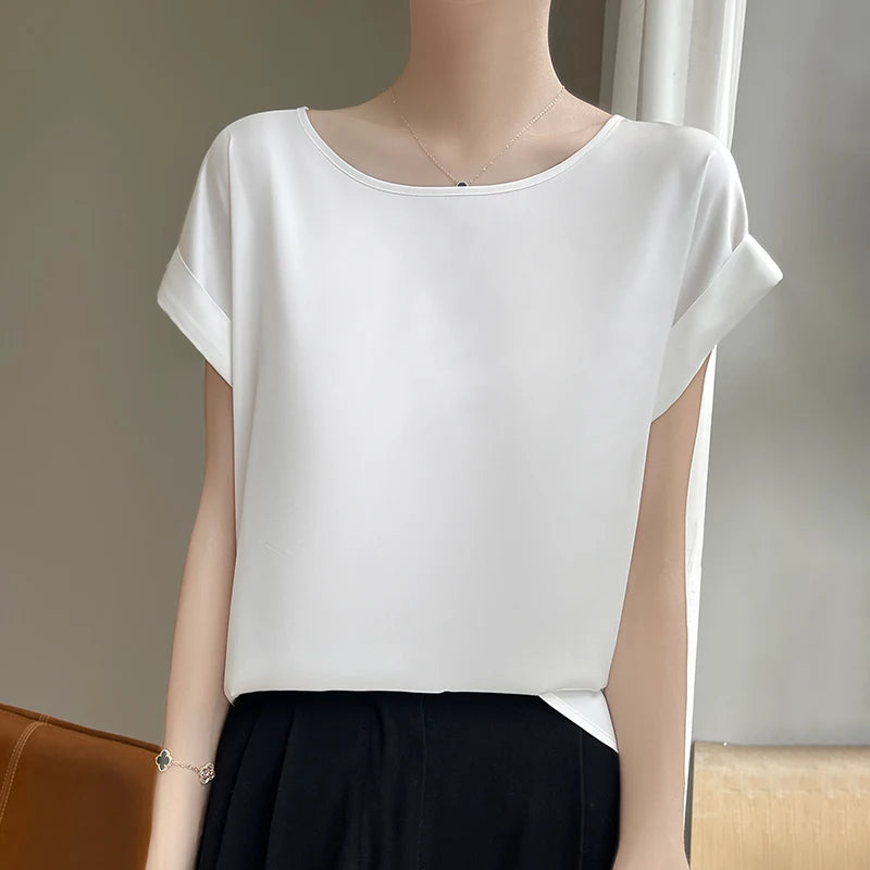 New O-Neck Silk Camisole Ladies Thin Vest Satin Loose Outer Sleeveless Top Summer Suit Insid Sling Mulberry Silk Bottoming Shirt
