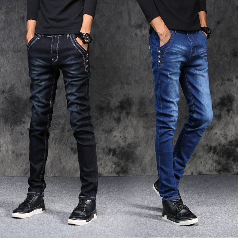 Men's Slim Fit Stretch Denim Pants for Autumn/Winter